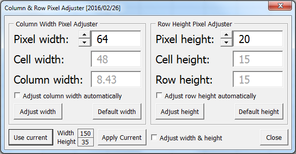 Add In To Set Column Width And Row Height Based On Pixels In Cell