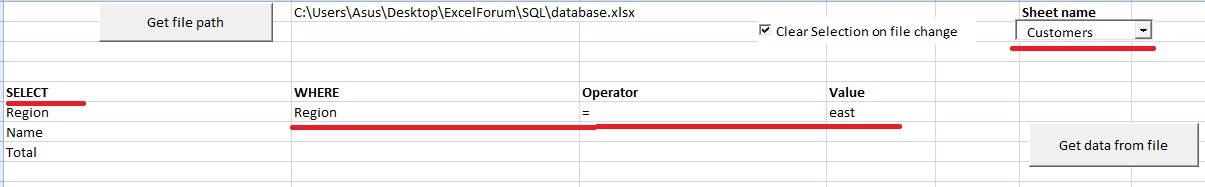 SQL query from excel files